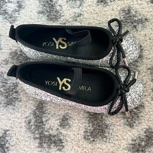 YOSI SAMRA Miss Emma Silver Glitter Ballet Flats